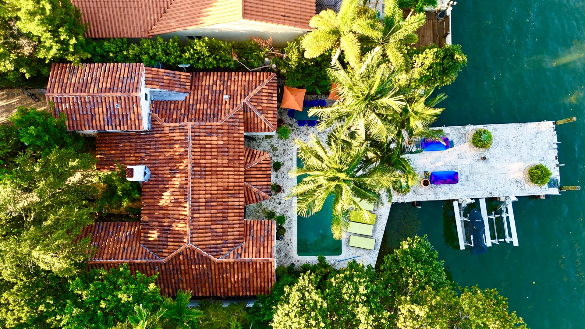 Waterfront Estate Aerial by Milcams Construction in Miami
